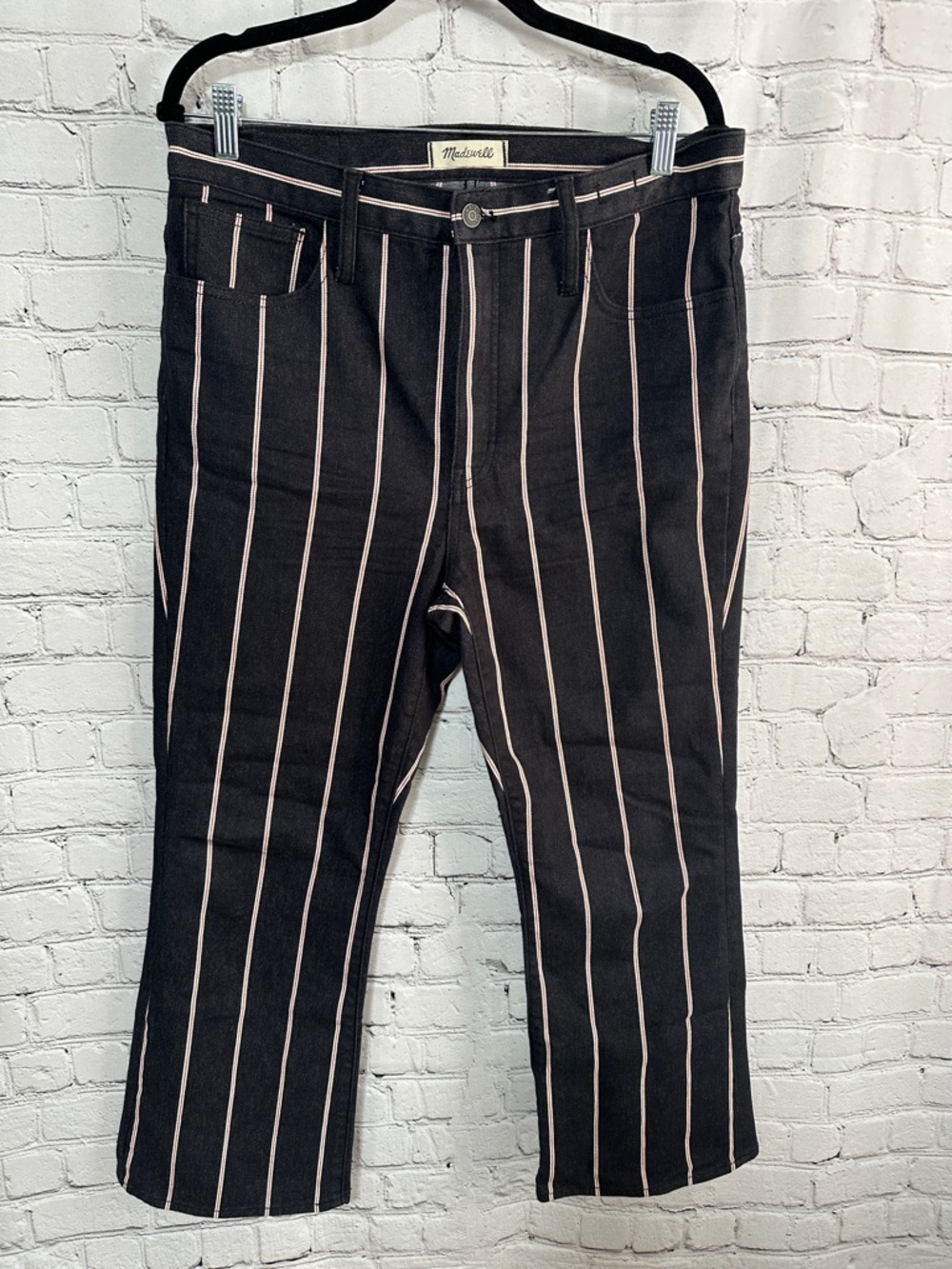 Madewell Black Cali Demi-boot jeans Red & White Stripe Size 31
